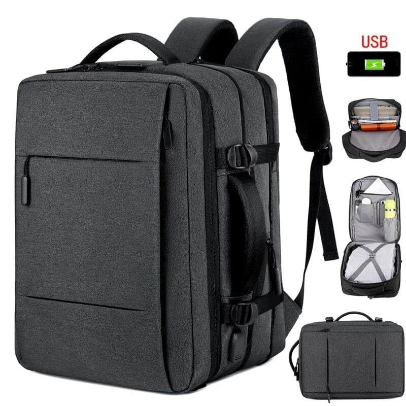 Sac à Dos Voyage Cabine Avion Extensible - USB Anthracite